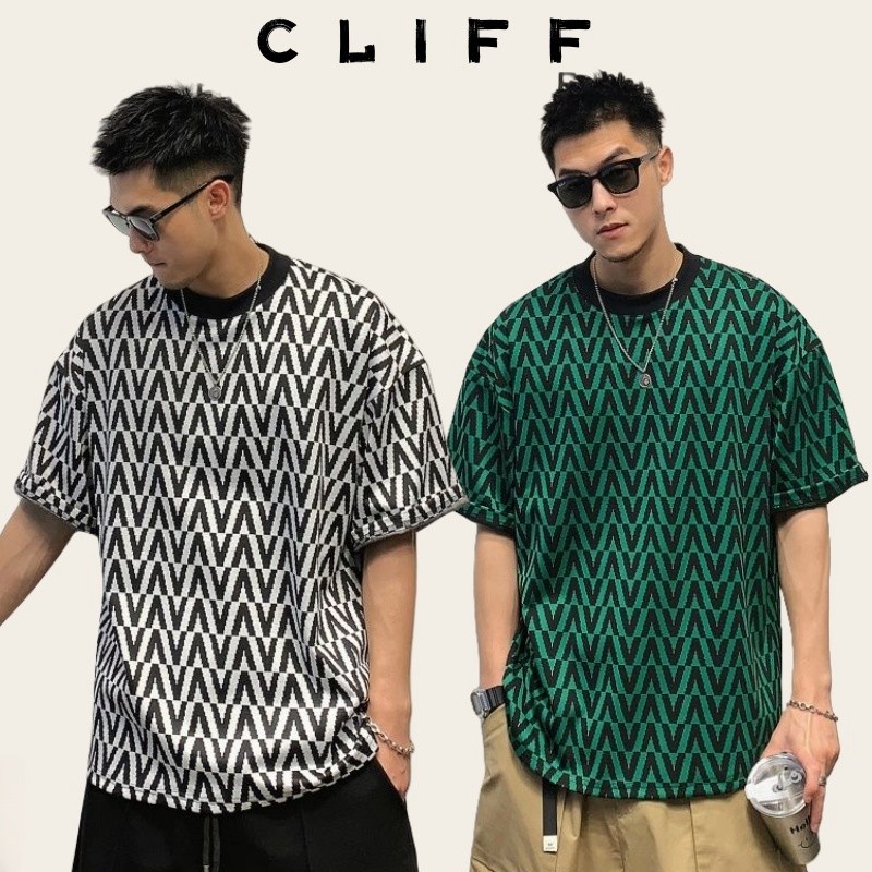 CLIFF คอกลมแขนสั้น เสื้อยืดผู้ชาย ลําลอง พิมพ์ลาย สีสันสดใส เสื้อผ้าที่จำเป็นสำหรับผู้ชายอินเทรนด์