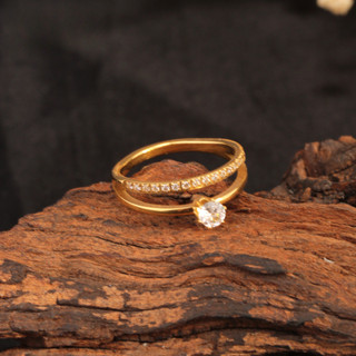 เวอร์ชั่นเกาหลีการออกแบบเรขาคณิตสองชั้นฝังแหวนเพทายแฟชั่นที่…