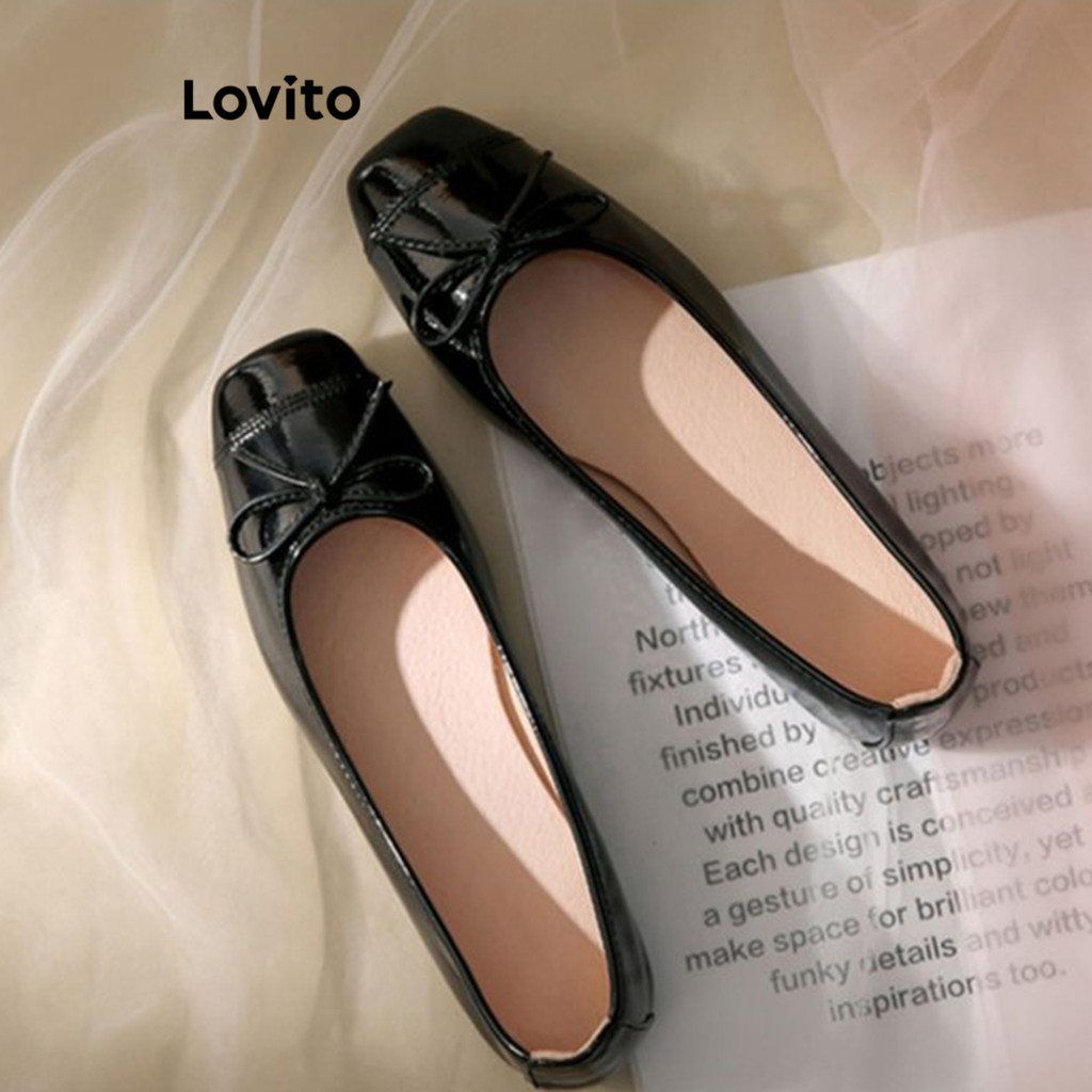 Lovito รองเท้าคัชชูผู้หญิง แต่งโบว์ สีเรียบ สไตล์ลำลอง LFA28040