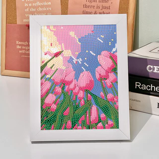 มีเฟรม ภาพครอสติสคริสตัล ทิวลิป ดอกไม้ diamond painting DIY ภาพวาดเพชร ภาพวาดเพชร/ภาพปักเพชร/ภาพวาดปักเพชร ภาพติดเพชรพร้