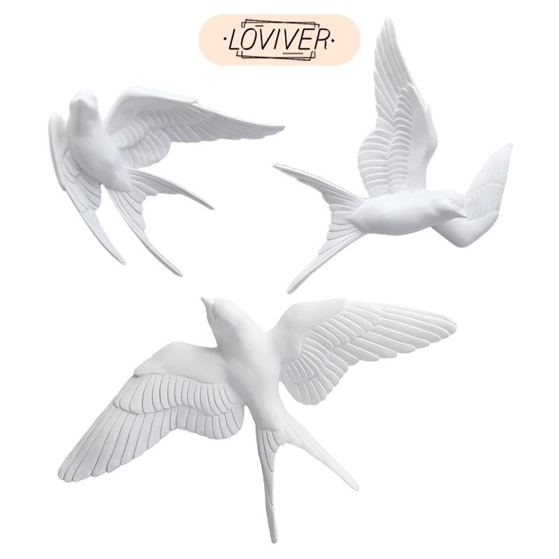 LOVIVER นกเรซินสีขาวตกแต่งผนังนกนางแอ่นนอร์ดิกแขวนประติมากรรมผนังภาพจิตรกรรมฝาผนัง, ห้องนอน, ห้อง - รูปที่ 4