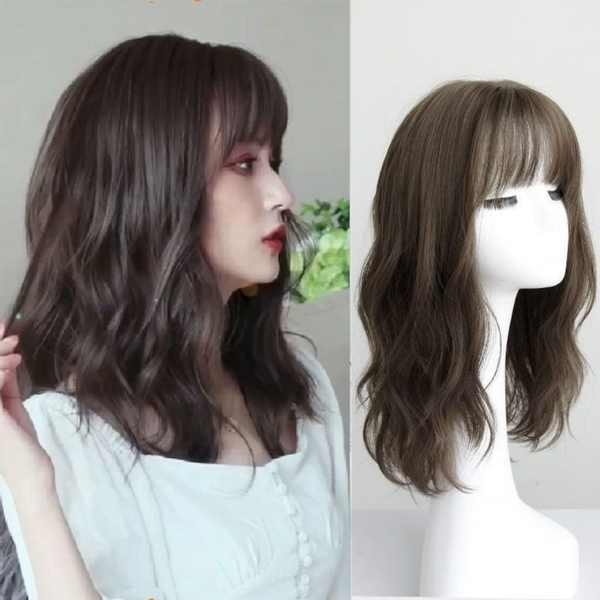 ผมปลอม ผมเปียปลอม hairpiece วิกผมหญิงผมยาวขนาดกลางเต็มหัวสมจริงความยาวไหล่กระดูกไหปลาร้าสั้นผมหยิกนั