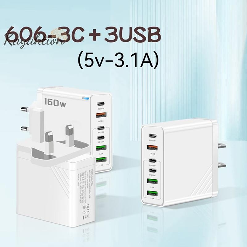 Kayaktion 160W 6 พอร์ต USB Type C PD QC3.0 Wall Charger Adapter สําหรับ Huawei เครื่องชาร์จโทรศัพท์ท