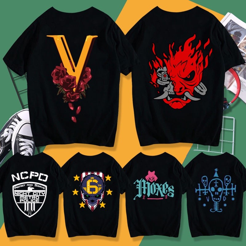 tshirtเกม Steam cyberpunk 2077 เสื้อยืดแขนสั้นอุปกรณ์ต่อพ่วง Cyberpunk องค์กรแก๊งเสื้อผ้าความเห็นอกเ