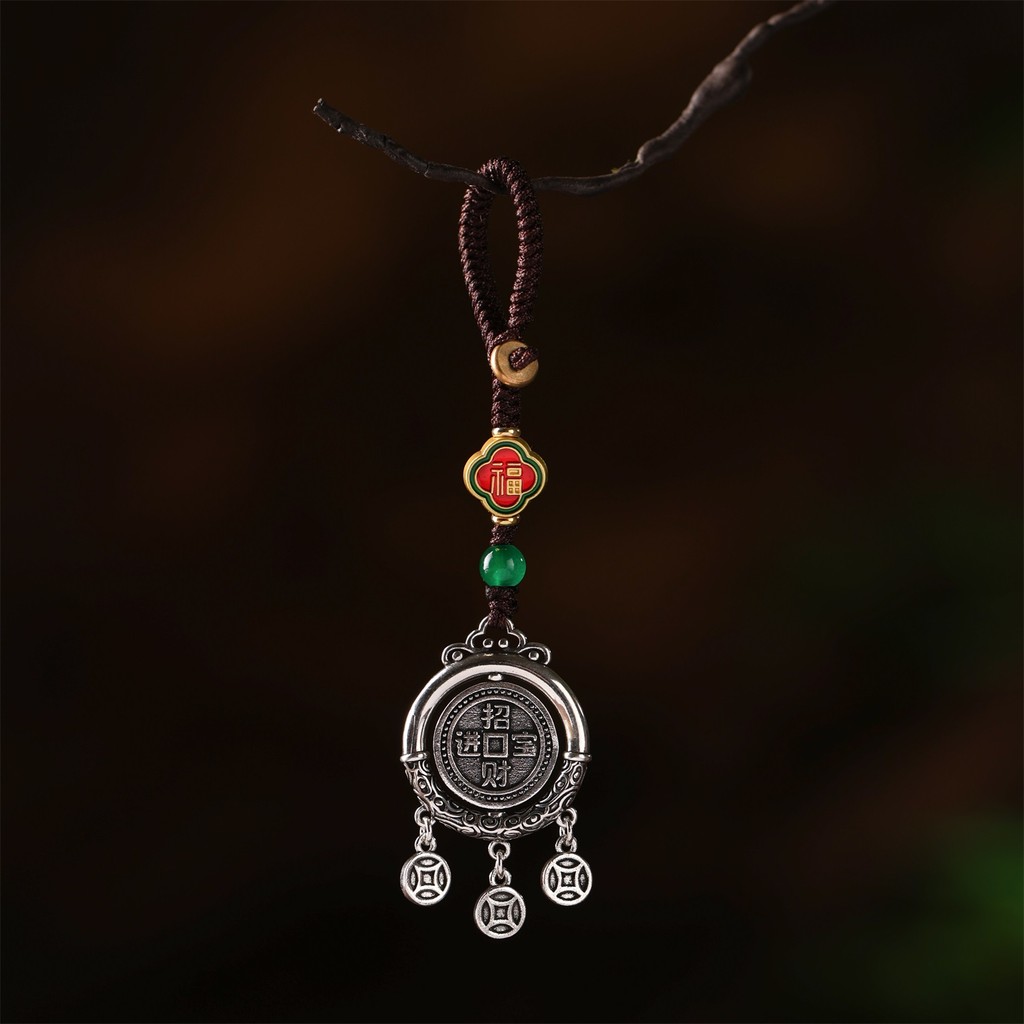 999 Silver Rotatable Lucky Lock Retro พวงกุญแจรถรถจักรยานยนต์ปลอดภัยเงิน Lucky Fortune Electroplatin
