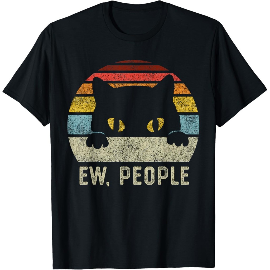 เสื้อยืด Ew People Retro Cat Funny Vintage Anti Social Introvert