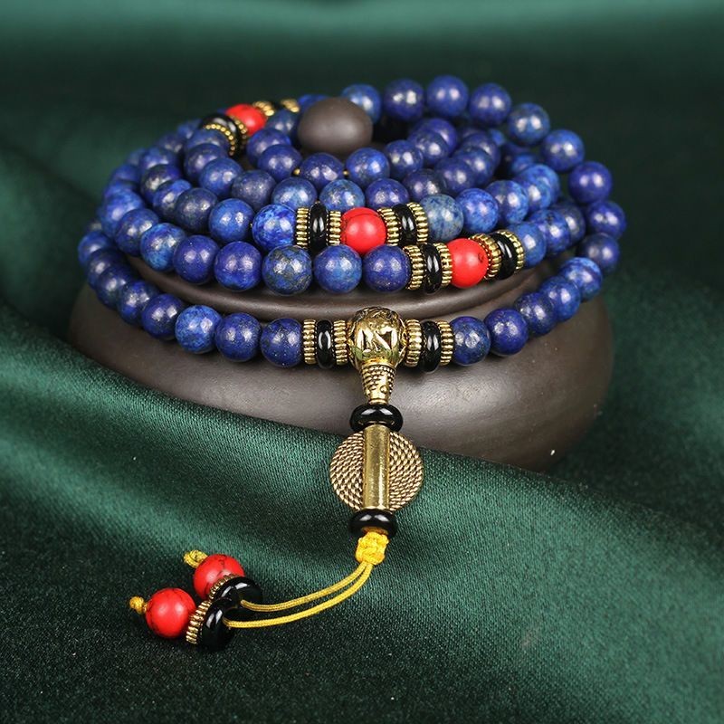 ธรรมชาติบริสุทธิ์ Lapis Lazuli 108 อัญมณีสร้อยข้อมือธรรมชาติ Ruby Lazuli สร้อยข้อมือลูกปัด Lapis Laz