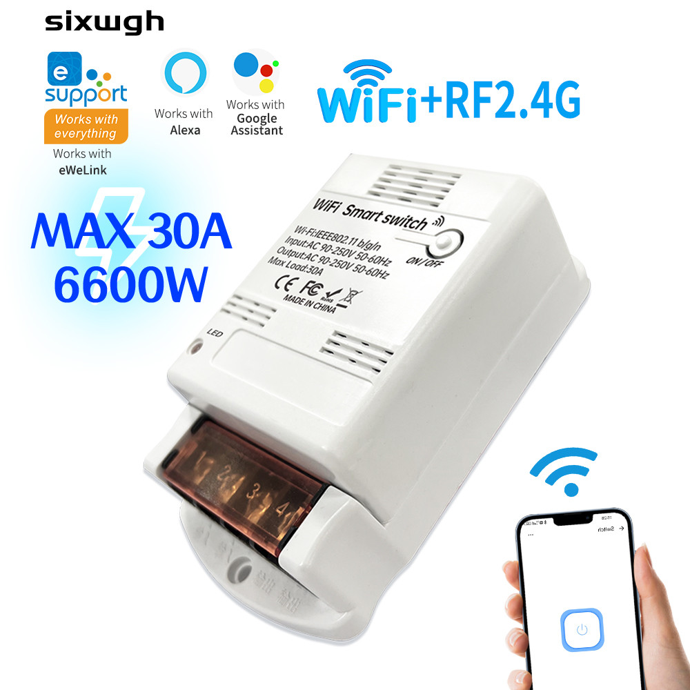 30a Wifi สวิตช์อัจฉริยะ สวิตช์ปั๊มน้ํารองรับแอป eWeLink ทํางานร่วมกับระบบควบคุมเสียงภายในบ้าน Alexa Google