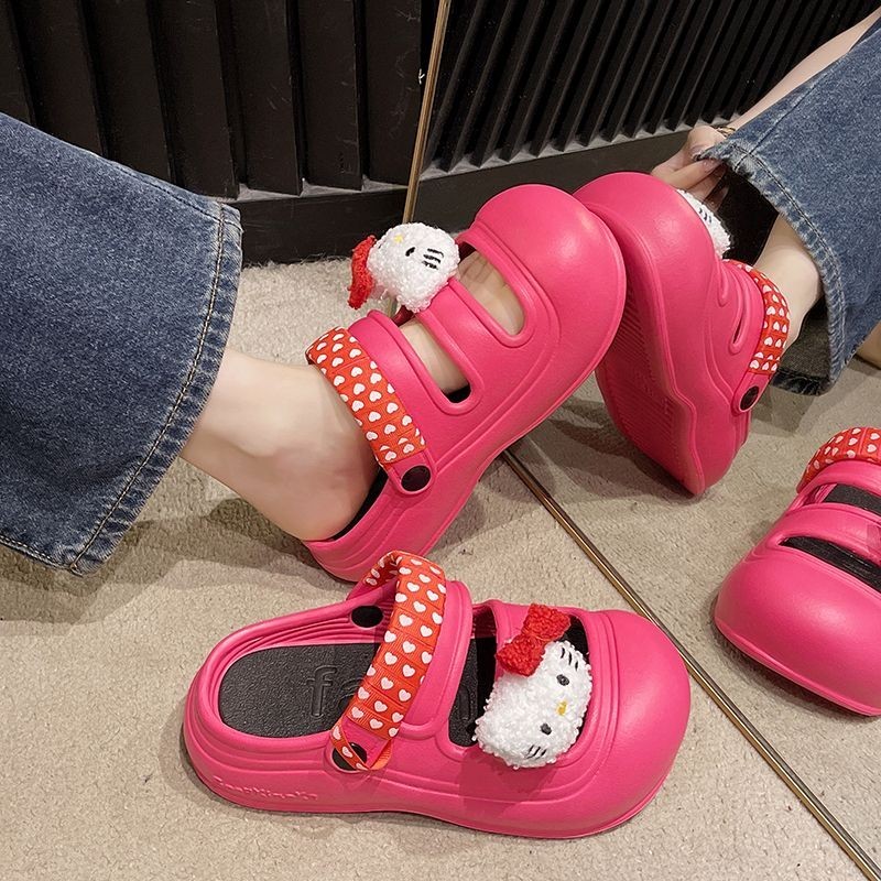 รองเท้าแตะ พื้นนิ่ม พิมพ์ลาย Hello Kitty แบบผูกเชือก แบบดั้งเดิม แฟชั่นสําหรับผู้หญิง และนักเรียน