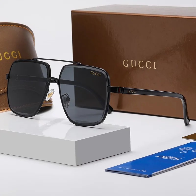 Gucc ใหม่ แว่นตากันแดด กรอบโลหะ ขนาดใหญ่ สไตล์ยุโรป และอเมริกา แฟชั่นสําหรับผู้หญิง