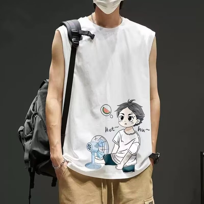 เสื้อยืดแขนกุด ทรงหลวม ขนาดใหญ่ สไตล์เกาหลี แฟชั่นฤดูร้อน สําหรับผู้ชาย นักเรียน
