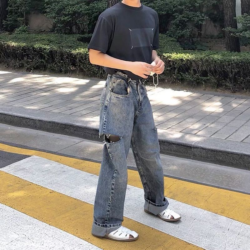 Margiela Magiela Air Knife Cut BAGGY กางเกงยีนส์เอวสูงทรงหลวม