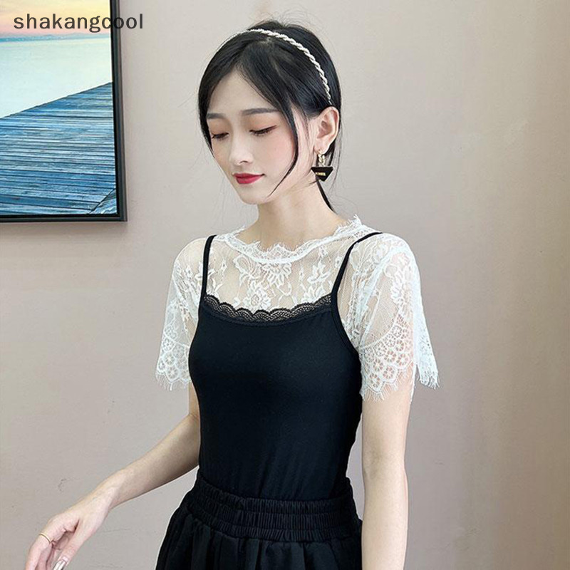 Shakangcool เสื้อลูกไม้โครเชต์ ลายดอกไม้ คอปกปลอม ถอดออกได้ สําหรับผู้หญิง SGL