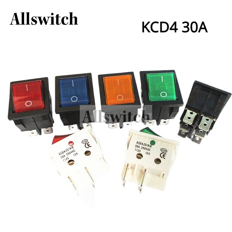 Kcd4 Rocker Switch 32 *25 มม.30A 250V AC สําหรับเครื ่ องเชื ่ อมสวิทช ์ 4Pin 6Pin สีแดงสีเขียวสีดําสีฟ ้ าไฟ LED