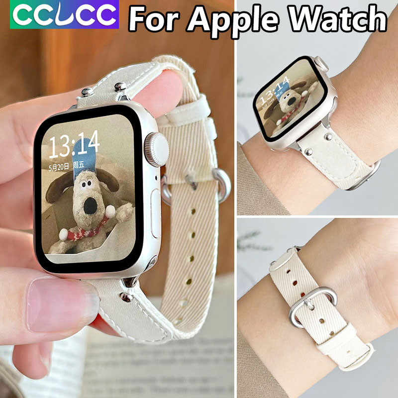 Cclcc สายนาฬิกาข้อมือหนัง ไนล่อน ผ้าแคนวาส ระบายอากาศ สําหรับ iWatch 49 มม. 45 มม. 41 มม. 44 มม. 40 มม. 42 มม. 38 มม. Apple Watch Ultra SE Series 9 8 7 6 5 4 3 2 1