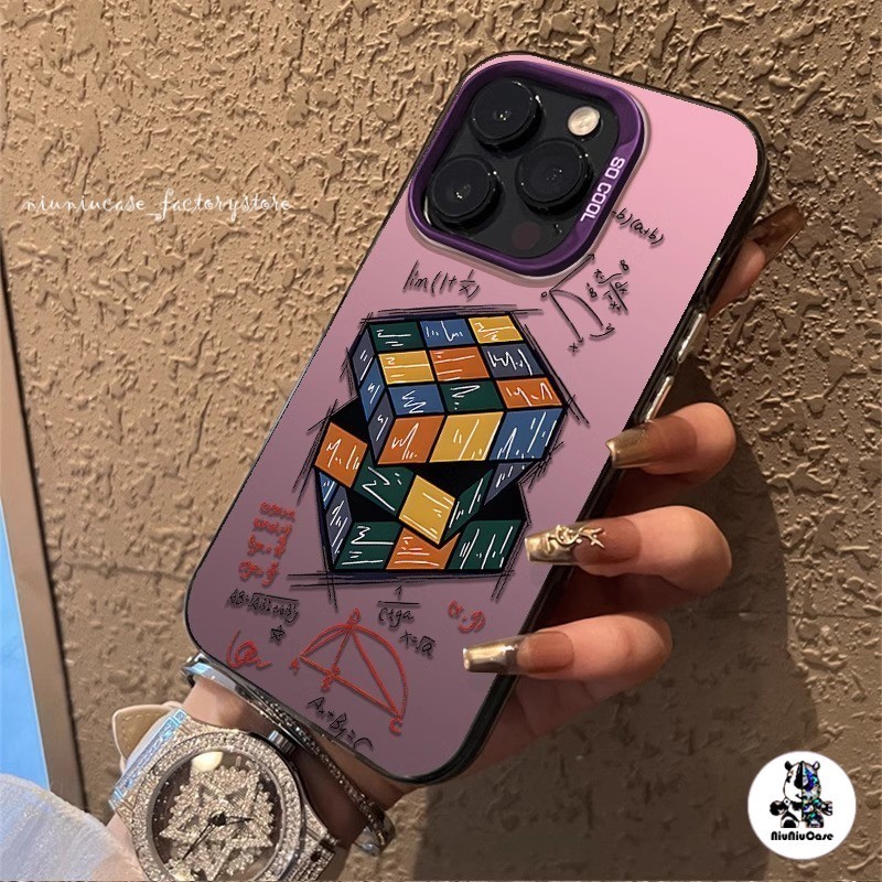 สําหรับ iPhone 13 12 14 11 15 Pro Max XR X XS SE 7 8 Plus เคส สูตรคณิตศาสตร์ลูกบาศก์รูบิค ป้องกันการตก ซิลิโคนนุ่ม Case - รูปที่ 2