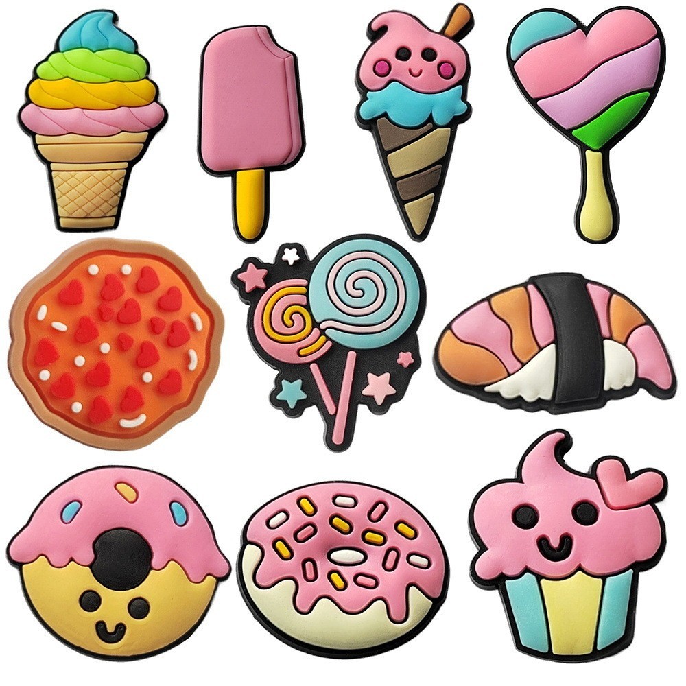 【สามารถเลือกได้】ชุดไอศกรีม ตกแต่งรองเท้า Crocs Charms สําหรับอุดตัน บับเบิ้ลสไลด์ รองเท้าแตะ PVC อุปกรณ์รองเท้า สําหรับของขวัญวันเกิดคริสต์มาส