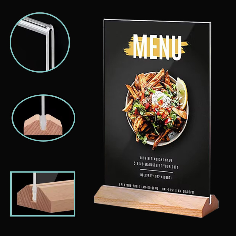ป้ายตั้งโต๊ะ a4 a5 a6 ป้ายราคา ป้ายเมนู แผ่น acrylic ฐานไม้ minimal ของตกแต่งร้านกาแฟ ร้านขนม คุณภาพงานส่งออก