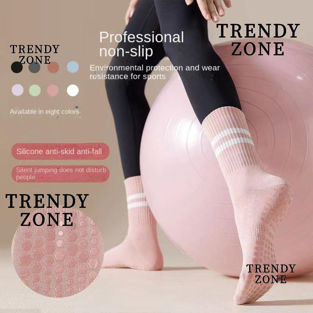 Trendyzone ถุงเท ้ าโยคะผ ้ าฝ ้ าย Professional Fitness Socks, Jump ถุงเท ้ าออกกําลังกายกลางหลอดด ้ านล ่ างลื ่ นถุงน ่ อง Breathable Gym ถุงเท ้ าชั ้ นในร ่ ม