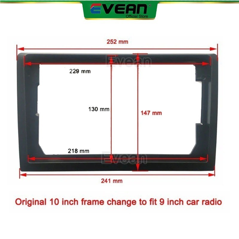 2 Din Universal Casing 10.1 นิ ้ วถึง 9 นิ ้ วรถวิทยุกรอบรถ DVD Dash ชุดติดตั ้ งกรอบ