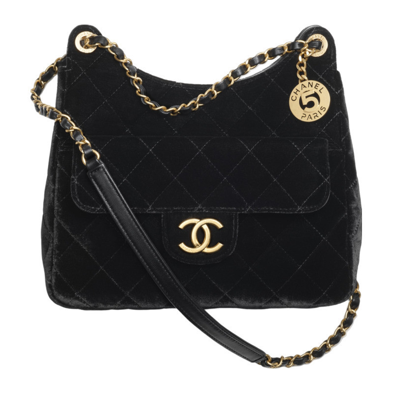 Chanel/Chanel Women's Bag Black Velvet Metal Chain Handbag Single Shoulder Crossbody