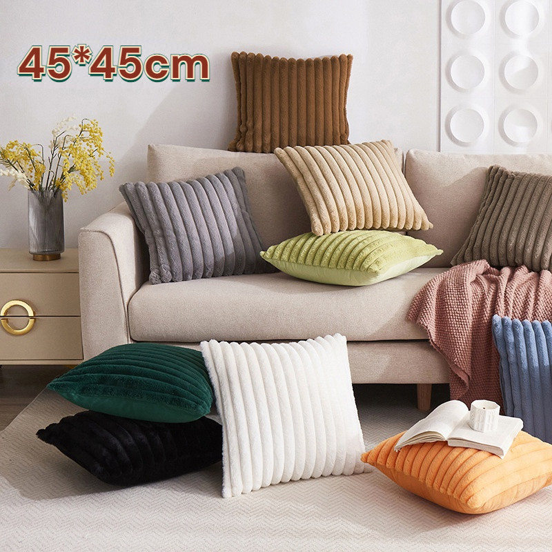 พร้อมส่ง🎃ปลอกหมอนอิงโซฟา ขนนุ่ม ทรงสี่เหลี่ยม ผ้าคลุมเบาะโซฟา สไตล์โมเดิร์น มีซิป สำหรับตกแต่งบ้าน 45 x 45 ซม