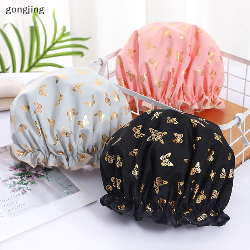 Gong หมวกอาบน ้ ํากันน ้ ํา Double Elastic หมวกอาบน ้ ํากันฝุ ่ นและหลักฐานแชมพูโพลีเอสเตอร ์ หนาผมผู ้ หญิงหมวกอาบน ้ ํา th