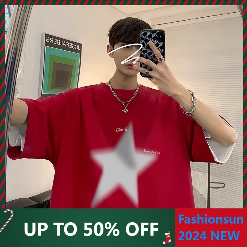 มาแล้วจ้า🥰 พร้อมส่ง🔥เสื้อโอเวอร์ไซส์ เสื้อคู่ สไตล์เกาหลี แขนสั้น เสื้อยืดสกรีนตัวหนังสือ รูปแบบดาวห้าแฉก รูปแบบตัวอักษร แฟชั่นฮิปฮอป เสื้อยืด