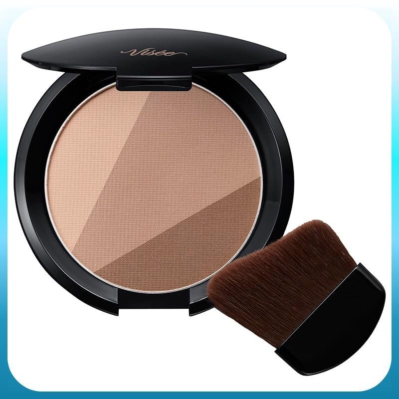 Visee Shade Trick BR300 Medium Brown 8.5g Shading Bronzer with dedicated brush for facial contours and shadows.