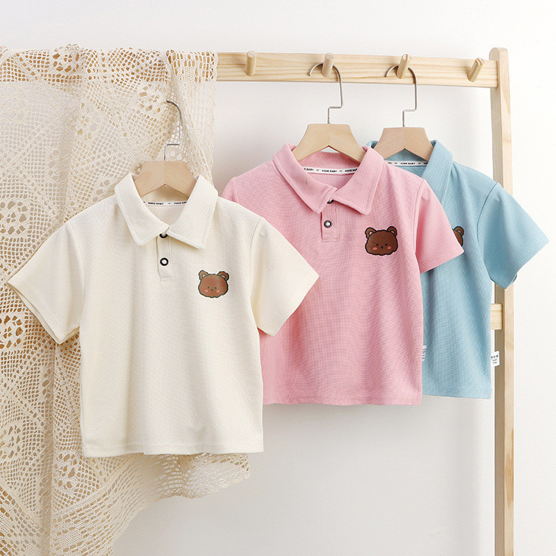 80-140เสื้อโปโล แขนสั้น สีพื้นขนาดเล็กแฟชั่นฤดูร้อนสําหรับเด็กผู้ชายและเด็กผู้หญิงเสื้อเด็ก1ขวบ-6ขวบ