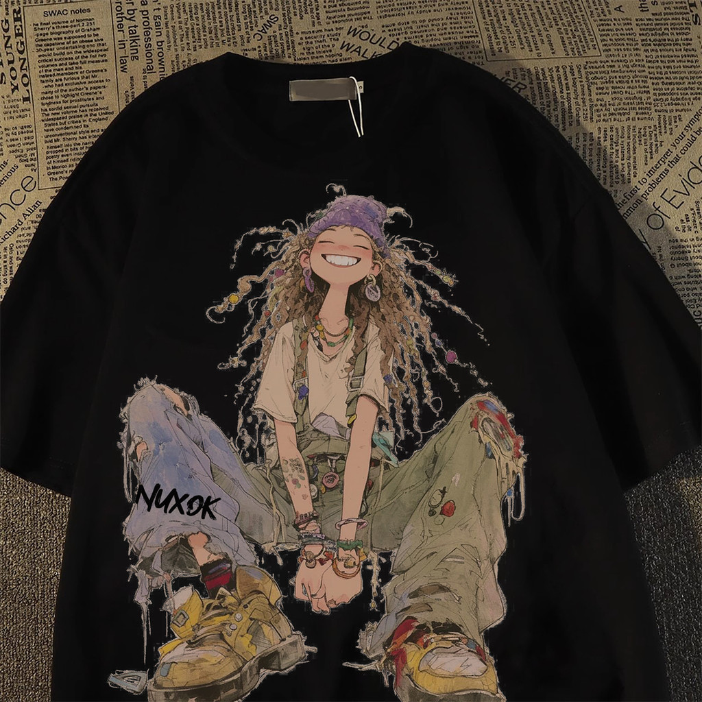 สไตล์เกาหลี อิน แฟชั่นพิมพ์แขนสั้นเสื้อยืดผู้หญิงฤดูร้อนใหม่ขนาดบวกเสื้อสวมหัวหลวมด้านบน