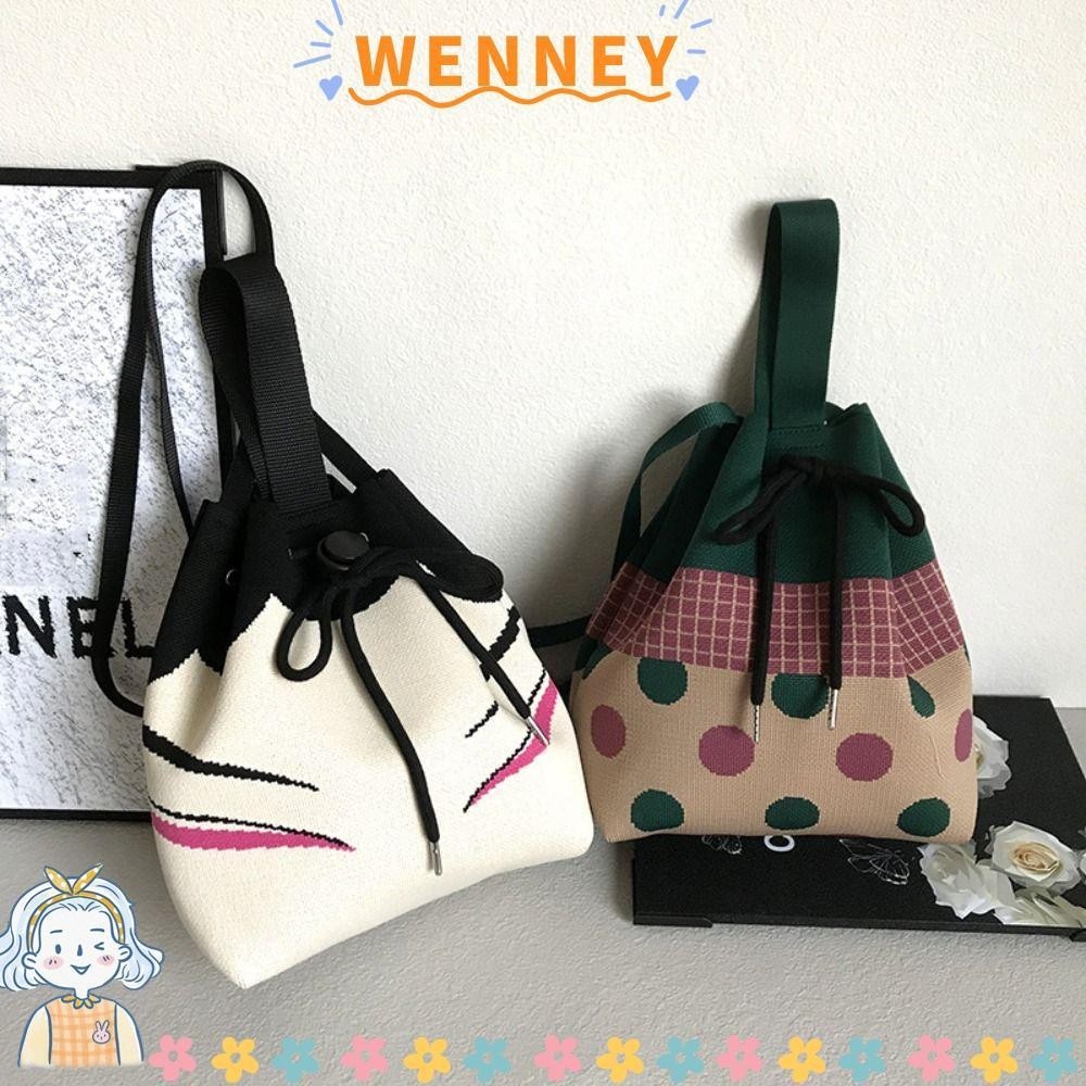 Wenney Drawstring ถัก Bag, เปิด Drawstring ความจุสูง Knot สายรัดข ้ อมือ Bag, ถักกระเป ๋ าโทรศัพท ์ ผู ้ หญิง