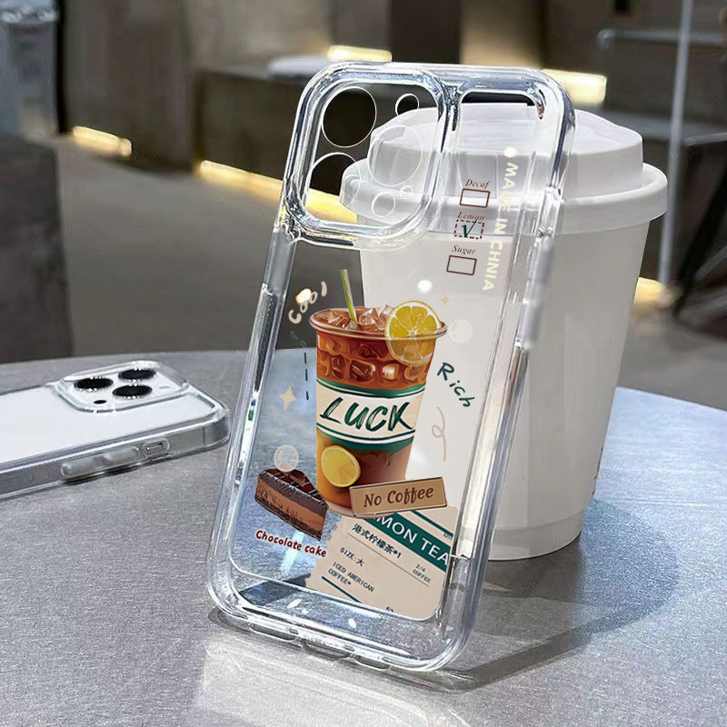 SAMSUNG กาแฟน้ําแข็งเคสโทรศัพท์สําหรับsamsung Galaxy A54 A05 A05S A34 A14 A55 A15 A35 A75 A52 A52S A53 A73 A33 A72 A23 A13 A32 A51 A71 ซิลิโคนชามะนาวนุ่มพื้นที่ไอศกรีมโปร่งใส