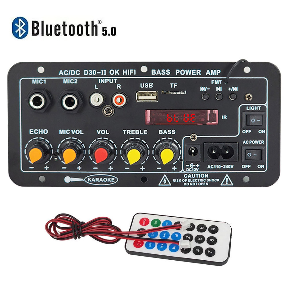 110v 220V 12V ดิจิตอลบลูทูธเครื ่ องขยายเสียงบอร ์ ดซับวูฟเฟอร ์ Dual ไมโครโฟนคาราโอเกะ Amp ลําโพงโฮมเธียเตอร ์ DIY 30W