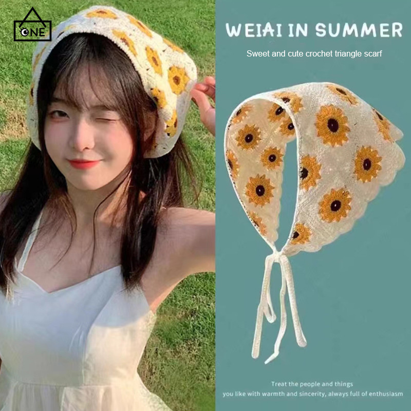 COD❤️ผ้าโพกศีรษะผ้าพันคอทรงแบบถักสามเหลี่ยมลายดอกไม้สีชมพูY2Kสไตล์ฝรั่งเศสแฟชั่นเครื่องประดับผมสำหรับผู้หญิง-a.one