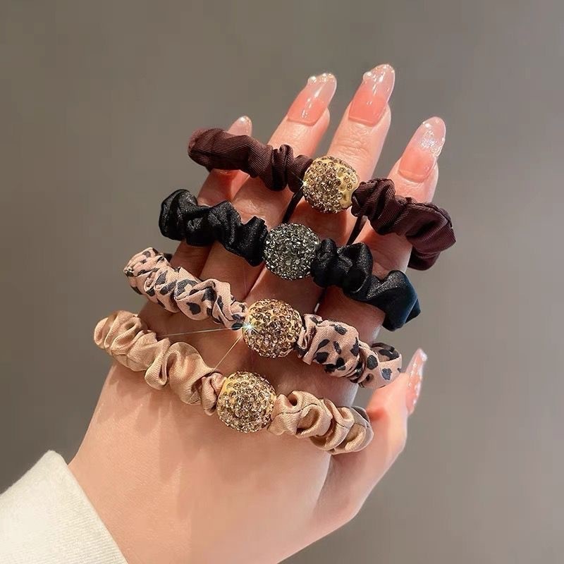 4 ชิ ้ น High-end Rhinestone Hair Tie สูงผมหางม ้ า Ball ยางรัดผมสีดําอุปกรณ ์ เสริมผม