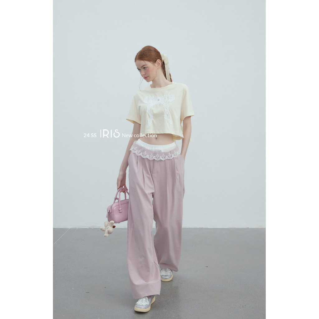 พร้อมส่งเสื้อครีม「สินค้าลิขสิทธิ์แท้」IRIS FASHION Touch the future 24ss IS72378 So chick bow shirt/pant