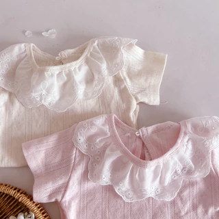 ฤดูร้อนทารกแรกเกิดเสื้อผ้าเด็กทารกชุดบอดี้สูทแขนสั้นลูกไม้ Ruffled Collar เด็กทารก รอมเปอร์เด็กผู้หญิง 0-24 เดือน