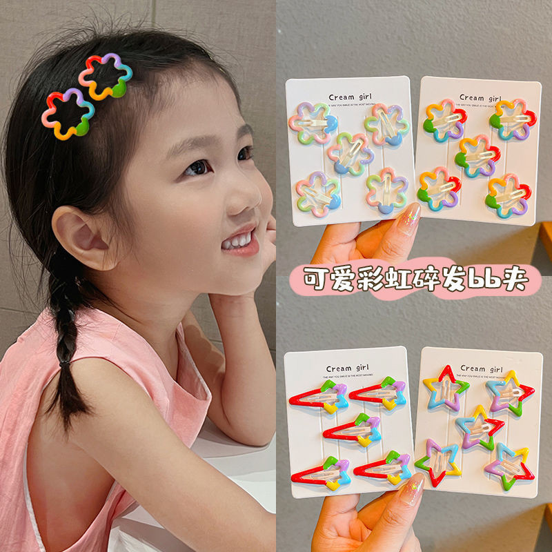 กิ๊บติดผมดอกไม้สีลูกกวาดสําหรับเด็ก 5 แพ็คพร้อมหน้าม้าน่ารักและกิ๊บหักเครื่องประดับผม - รูปที่ 2