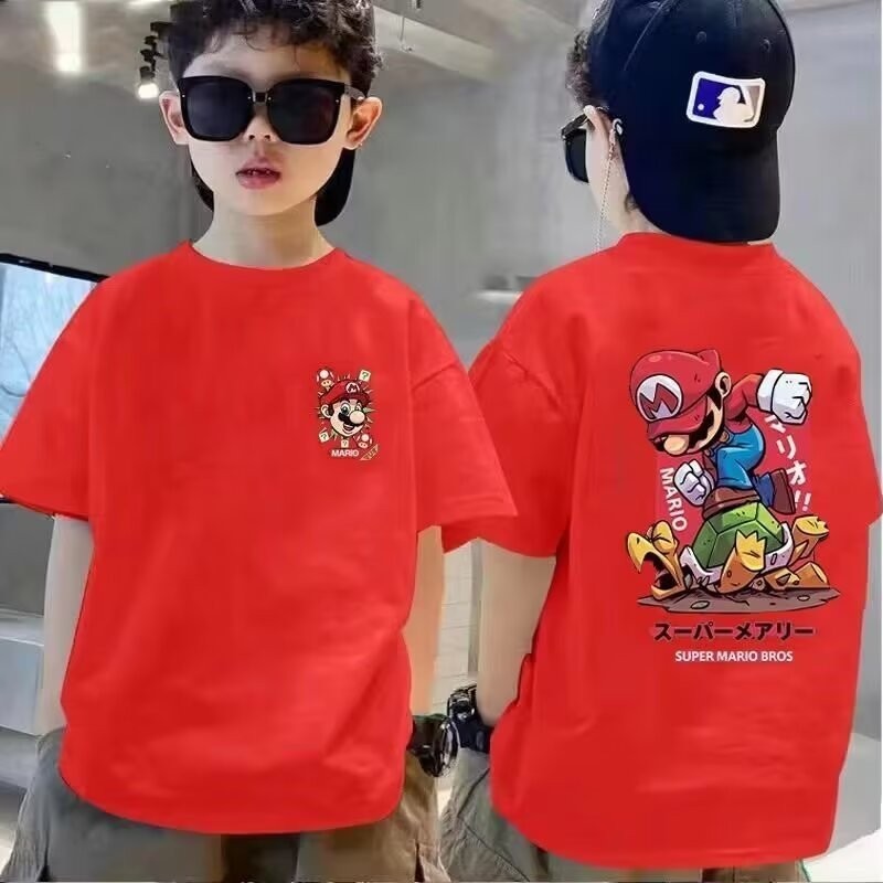 ฤดูร้อนใหม่สไตล์เกาหลีแขนสั้นเสื้อยืดหลวมบางคู่พิมพ์แฟชั่นด้านบนเด็กสวมใส่เสื้อผ้า