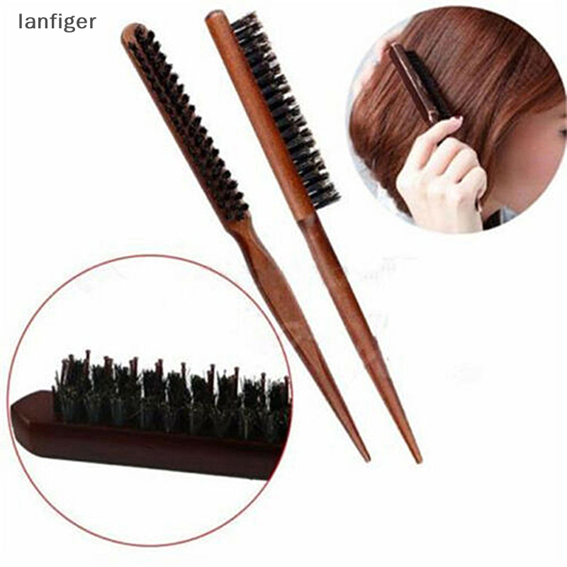 Lanf Salon Comb Hair Teasing Brush Handle Back Comb Natural Boar Bristle EN