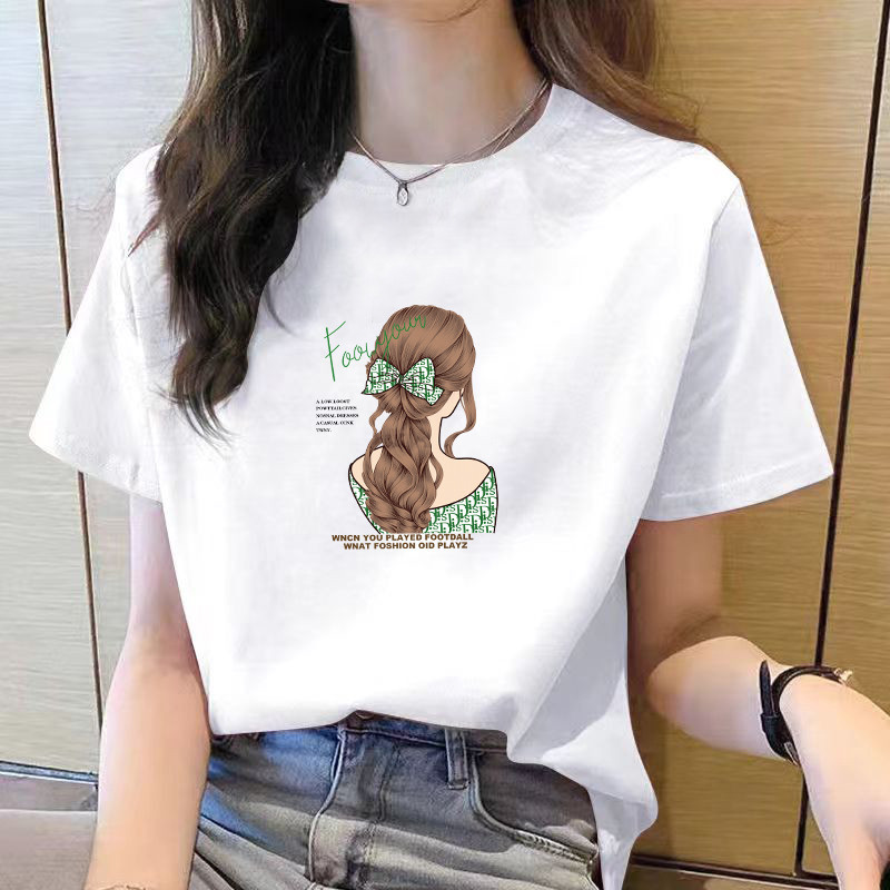 ผู้หญิงเสื้อยืดแขนสั้นสุภาพสตรีเสื้อยืดฤดูร้อนแขนสั้นเสื้อยืดผู้หญิงใหม่สบายๆรอบคอ tshirt หลวมผู้หญิงพิมพ์เสื้อยืดผู้หญิง M-4XL大码女装