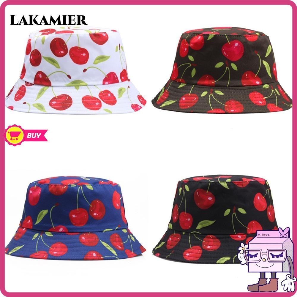 Lakamier หมวกชาวประมง ป้องกันรังสียูวี พลัสไซซ์ หมวกไม้ไผ่สองด้าน เดินป่า ป้องกันแสงแดด พิมพ์ลายผลไม้ ตั้งแคมป์ ปีนเขา หมวกฤดูร้อน