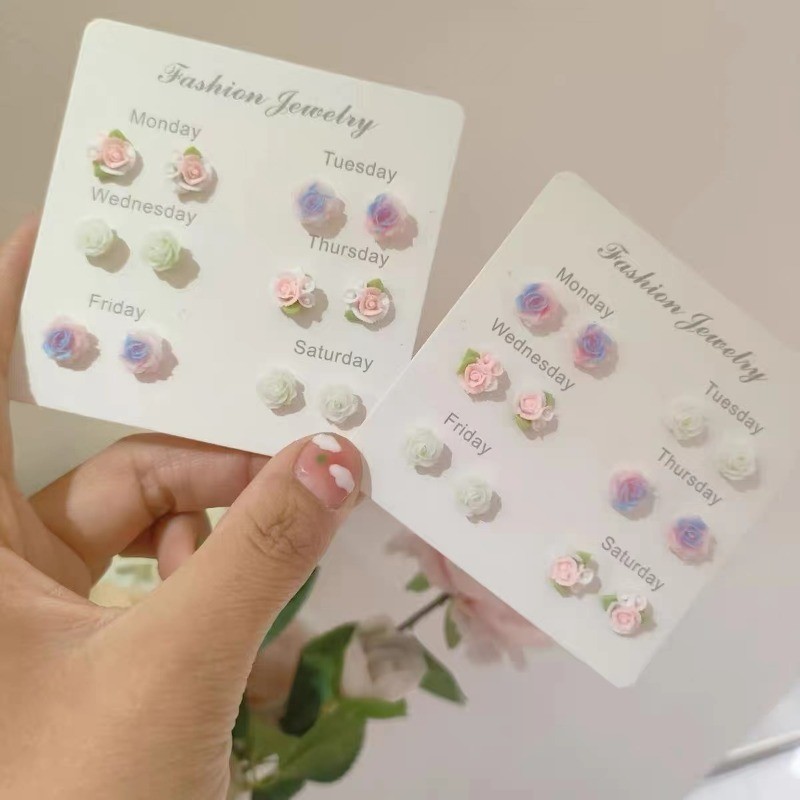 3 คู่ผู้หญิงแฟชั่นเกาหลี MINI น่ารักสีชมพู Rose ดอกไม้หูสตั๊ดต่างหูเครื่องประดับอุปกรณ์เสริม