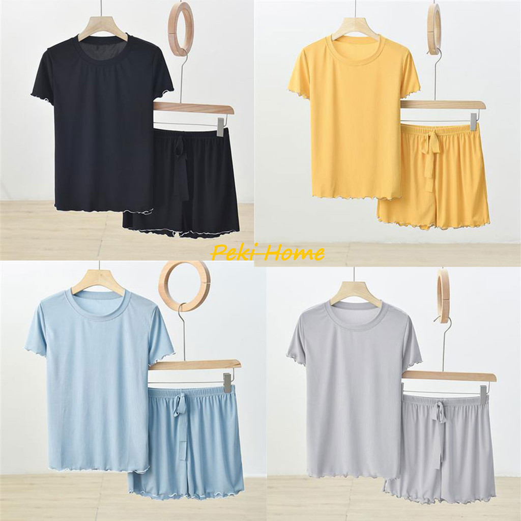 ชุดเซ็ทผู้หญิง 2ชิ้น สีพื้น เสื้อแขนสั้น+กางเกงขายาว ขาบาน เรียบๆ เนื้อผ้าดี ใส่สบาย