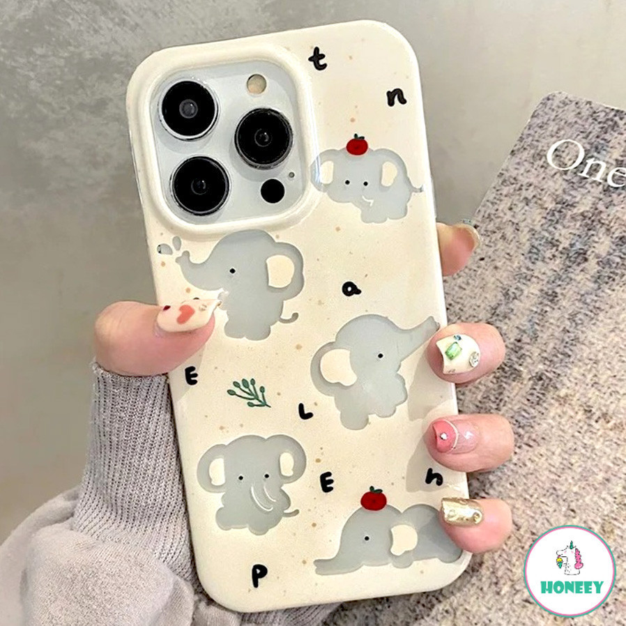 เคสโทรศัพท์มือถือแบบนิ่ม ใส กันกระแทก ลายการ์ตูนช้างน่ารัก สําหรับ Iphone 11 15 14 Pro Max 12 13 Promax 15 14 Plus XR XS Max 7Plus 8Plus SE