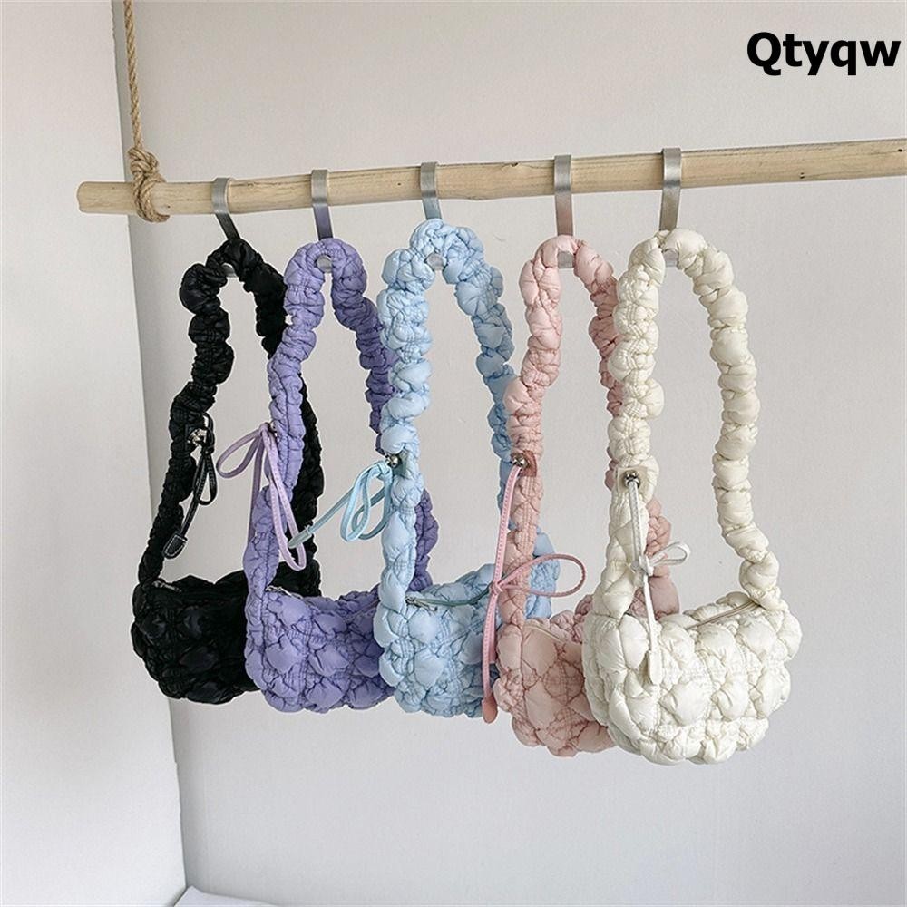 Qtyqw Messenger Bag, Solid Color Cloud Quilted Shoulder Bag, Simple Bubbles Pleated Handbag Women Girls