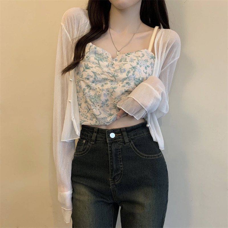 DoDo⭐️เสื้อสายเดี่ยวลายดอกไม้เต็มตัว ดีเทลด้านหลังลูกไม้พร้อมเสื้อคลุมเก๋ๆผ้าบางสวมใส่สบาย(8K67) - รูปที่ 5