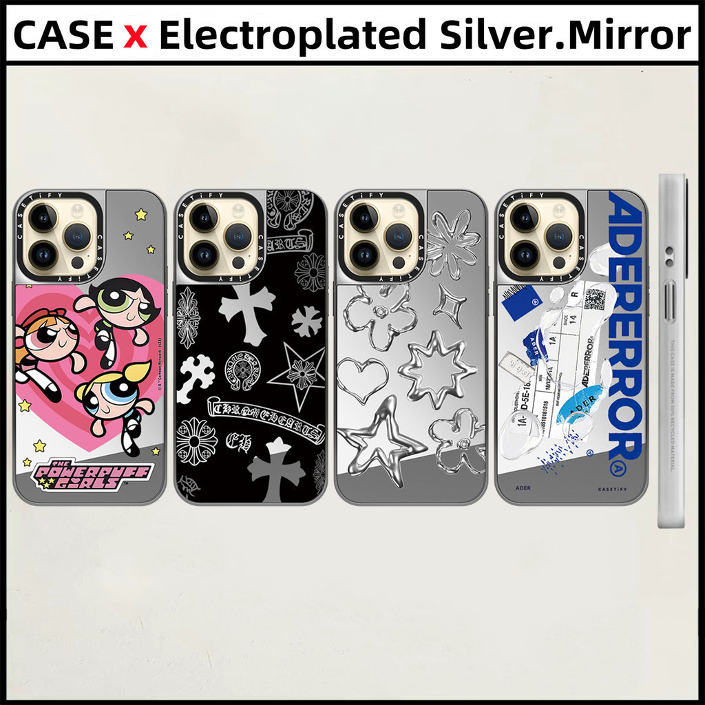 Casetify Electroplated Silver Border Mirror effect เคสโทรศัพท ์ 【ADER 】 สําหรับ iPhone 15 14 13 12 Pro Max 14 15 Plus เคสแข ็ งกันกระแทก