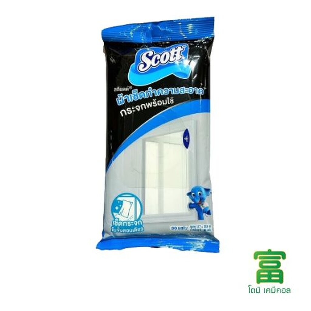 Scott สก๊อตต์ ผ้าเช็ดทำความสะอาดกระจกพร้อมใช้ 30 แผ่น เช็ดกระจกในขั้นตอนเดียว